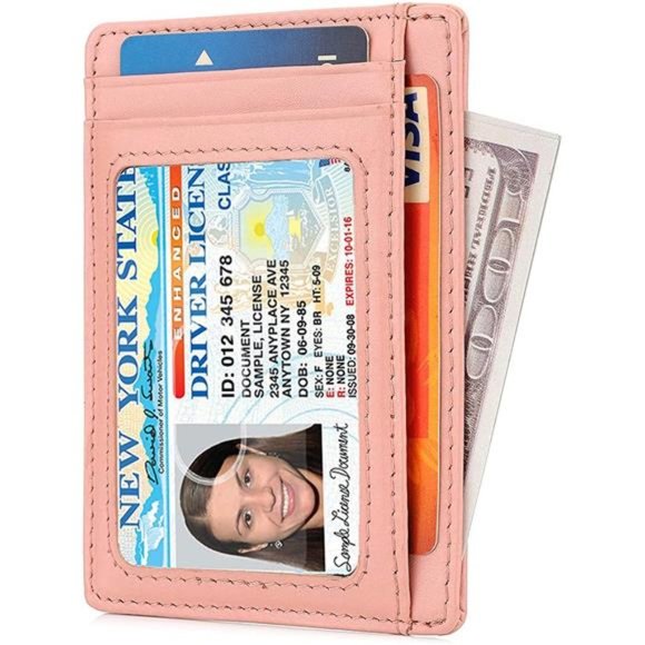 Slim RFID Blocking Card Holder Minimalist Leather Front Pocket Wallet for Women - Picture 5 of 7